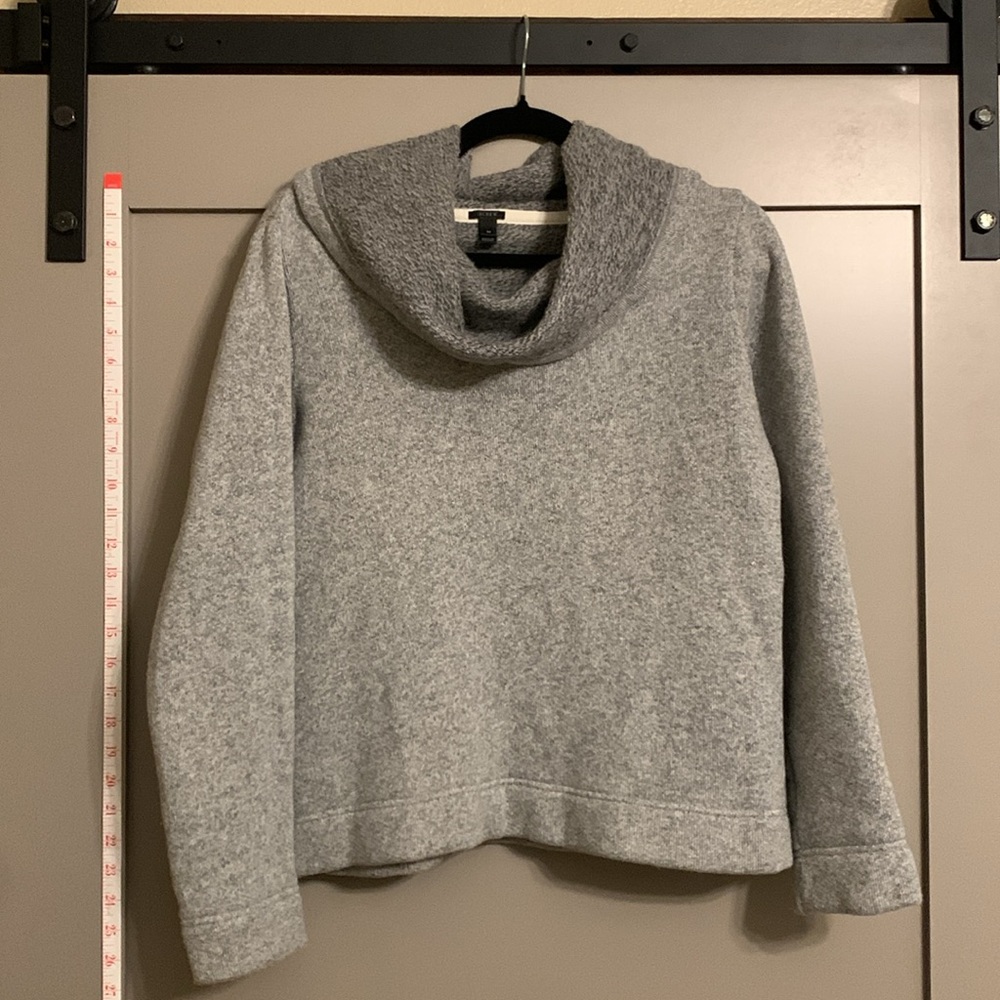 J Crew Funnelneck Pullover Cowl Wool Blend Sweatshirt Grey Heather Size Medium
